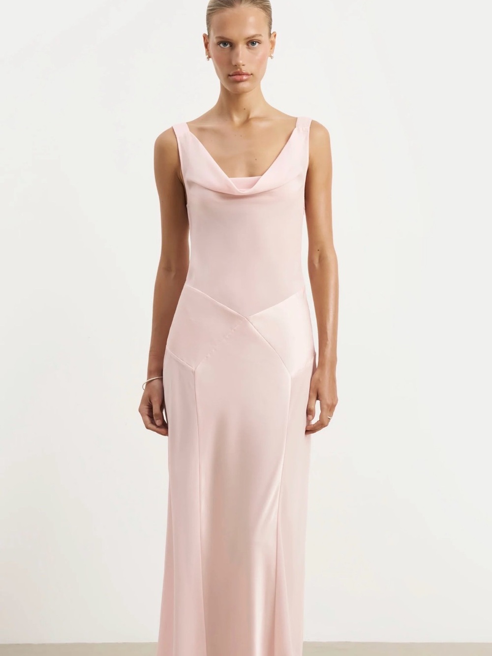 Because of Alice SHEER CHIFFON COWL NECK SATIN PANEL GOWN